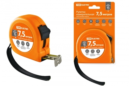 TDM ELECTRIC SQ1018-0103 Рулетка, длина 7.5 м, стальная лента, ширина 25 мм, пластиковый корпус, "Гранит" TDM